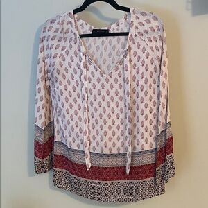 Woman’s Long Sleeve Red and White Patterned Blouse from Sanctuary